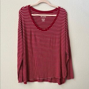 American Eagle Outfitters Burgundy and White Striped Long Sleeve Top
